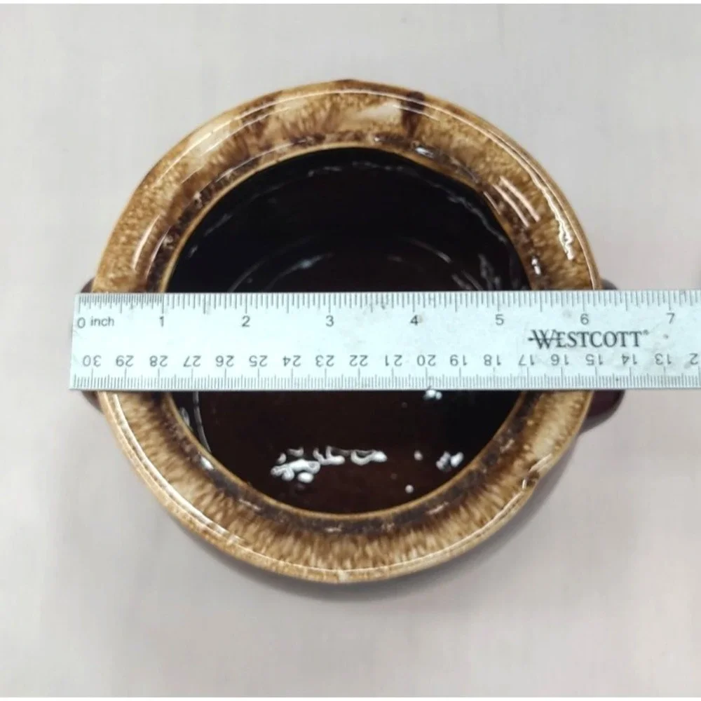 Vintage Hull Pottery Bean Pot Brown Drip Glaze Oven Proof with Lid Cookie Jar